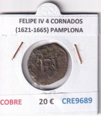 CRE9689 MONEDA ESPAÑA FELIPE IV 4 CORNADOS (1621-1665) PAMPLONA COBRE 