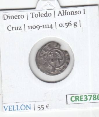 CRE3786 MONEDA ESPAÑA DINERO ALFONSO I TOLEDO 1104-1134