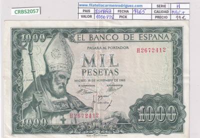 CRBS2057 BILLETE ESPAÑA 1000 PESETAS 1965 SERIE H MBC+