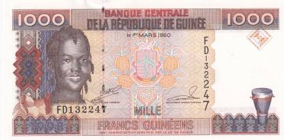 CRBX2894 BILLETE GUINEA 1000 FRANCOS 1960 SIN CIRCULAR