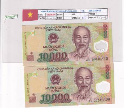 CRBX2897 BILLETES PAREJA CORRELATIVA VIETNAM 10000 DONG SIN CIRCULAR