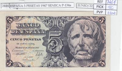 CRJ2444 BILLETE ESPAÑA 5 PESETAS 1947 SENECA SIN SERIE P-134a SIN CIRCULAR