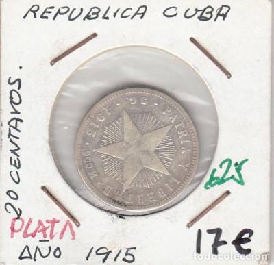 MONEDA CUBA PLATA 20 CENTAVOS 1915