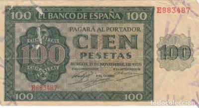 BILLETE ESPAÑA 100 PESETAS 1936 MBC-