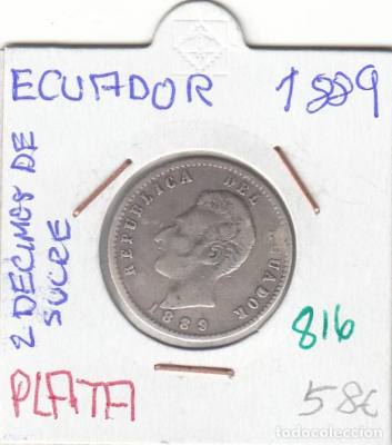 MONEDA ECUADOR 2 DECIMAS DE SUCRE 1889 PLATA EBC