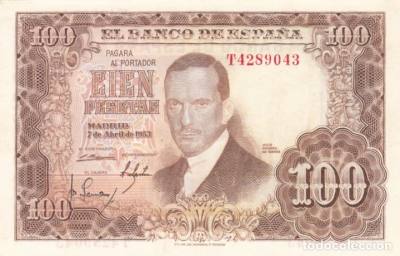 BILLETE ESPAÑA 100 PESETAS 1953 SERIE T