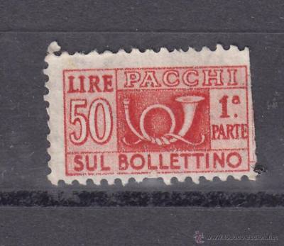 sello Italia 50 lire sul bollettino pacchi 1º parte