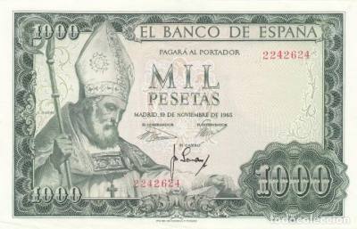 BILLETE ESPAÑA 1000 PESETAS 1965 SIN SERIE