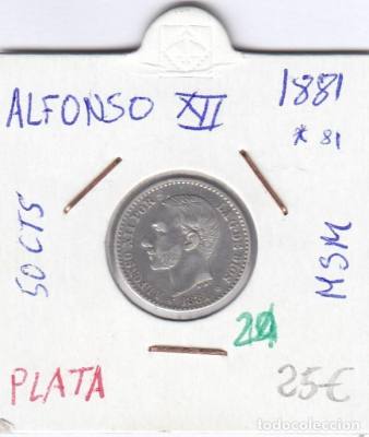 MONEDA ESPAÑA 50 CTS ALFONSO XII 1881 PLATA