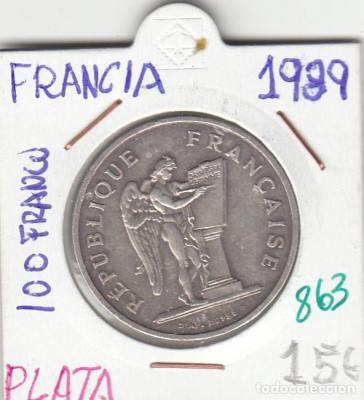 MONEDA FRANCIA 1989 100 FRANCOS PLATA