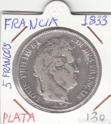 MONEDA FRANCIA PLATA 5 FRANCOS 1833