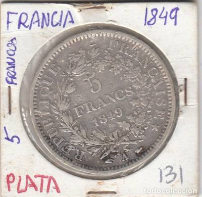 MONEDA FRANCIA PLATA 5 FRANCOS 1849