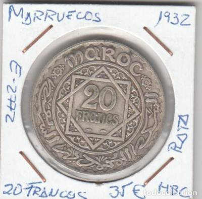 MONEDA MARRUECOS 20 FRANCOS 1932 PLATA