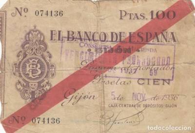 BILLETE LOCAL ESPAÑA GIJÓN 100 PESETAS 1936 BC