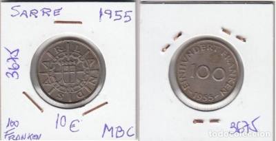 MONEDA SARRE 100 FRANKEN 1955