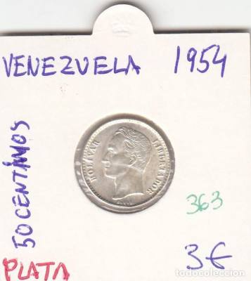 MONEDA VENEZUELA PLATA 0,50 CTS 1954 SIN CIRCULAR