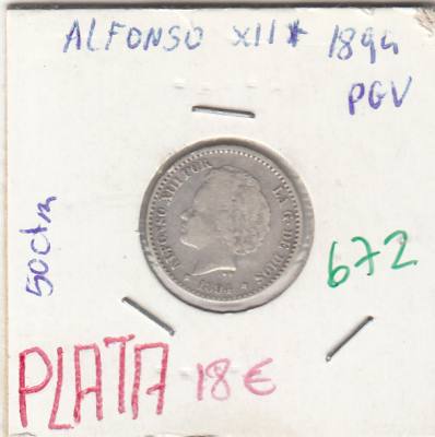 MONEDA ESPAÑA ALFONSO XIII PLATA 50 CENTIMOS 1894