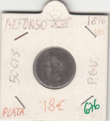 MONEDA ESPAÑA ALFONSO XIII PLATA 50 CENTIMOS 1896