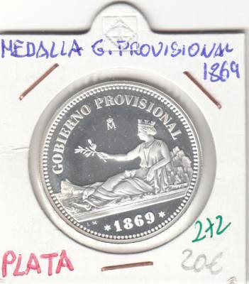 MEDALLA GOB PROVISIONAL 1869 1 PESETA PLATA 
