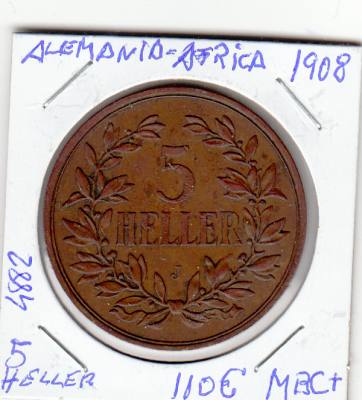 MONEDA ALEMANIA AFRICA 5 HELLER 1908