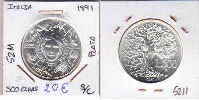 MONEDA ITALIA 500 LIRAS PLATA 1991 