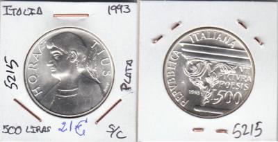 MONEDA ITALIA 500 LIRAS PLATA  1993