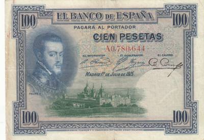 BILLETE ESPAÑA 100 PESETA 1925 CON 1 RESELLO 