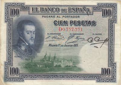 BILLETE ESPAÑA 100 PESETA 1925 CON RESELLO 