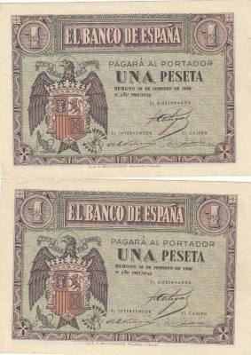 CRBP0001 PAREJA CORRELATIVA BILLETES ESPAÑA 1 PESETA 1938 