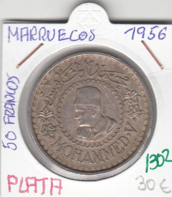 CR1302 MONEDA MARRUECOS 50 FRANCOS 1956 PLATA MBC