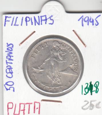 CR1348 MONEDA FILIPINAS 50 CENTAVOS 1945 PLATA EBC+ 