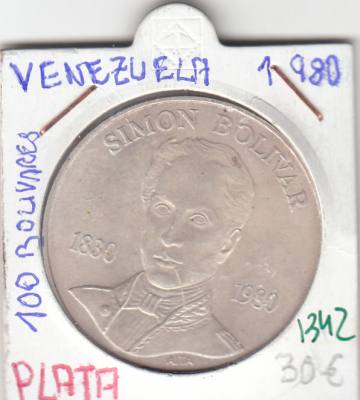 CR1342 MONEDA VENEZUELA 100 BOLIVARES 1980 PLATA EBC