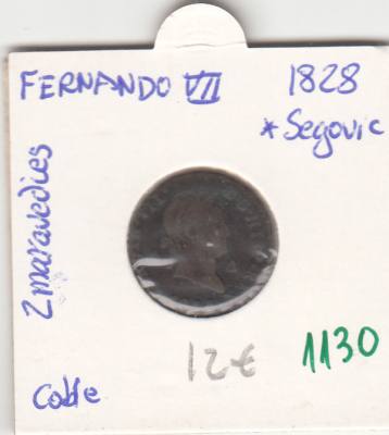 CRE1130 MONEDA ESPAÑA FERNANDO VII 2 MARAVEDIES 1828 SEGOVIA COBRE MC 