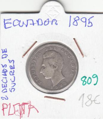 CR0809 MONEDA ECUADOR 2 DECIMAS DE SUCRE 1895 PLATA 