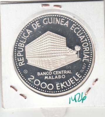 CR1426 MONEDA GUINEA ECUATORIAL 2000 EKUELE PLATA 1980 PROOF 
