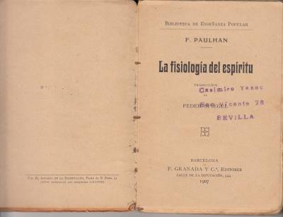 CRTAR019 LIBRO ANTIGUO 1907 LA FILOSOFIA DEL ESPIRITU 