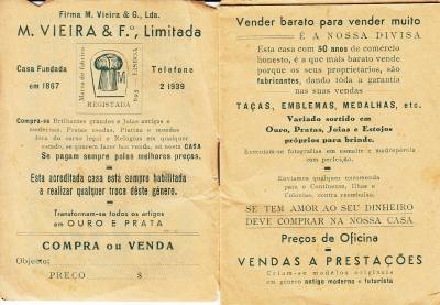 CRTAR22 LIBRITO DE PUBLICIDAD ANTIGUO DE UNA JOYERIA DE OPORTO 1940 