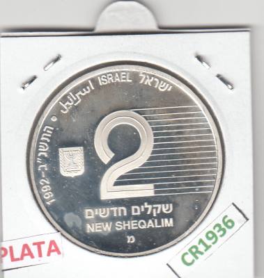 CR1936 MONEDA ISRAEL 2 NEW SHEQALIM 1992 PLATA 90