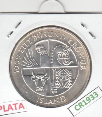 CR1933 MONEDA ISLANDIA 1000 CORONAS 1974 PLATA 