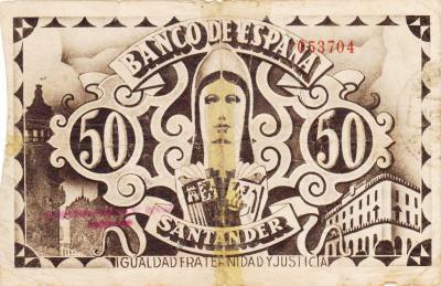 CRBL0064 BILLETE ESPAÑA SANTANDER 50 PESETAS 1936 BC