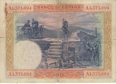 CRBS1063 BILLETE ESPAÑA 100 PESETAS 1925 CON RESELLO USADO