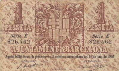 CRBL0101 BILLETE ESPAÑA LOCAL BARCELONA 1 PESETA 1937 BC