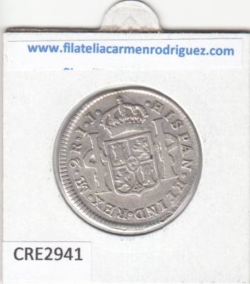 CRE2941 MONEDA ESPAÑA CARLOS IV  2 REALES 1790 LIMA IJ PLATA