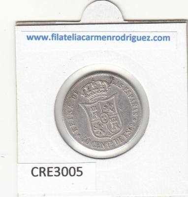 CRE3005 MONEDA ESPAÑA ISABEL II 40 CTOS DE PESOS 1865 MADRID PLATA