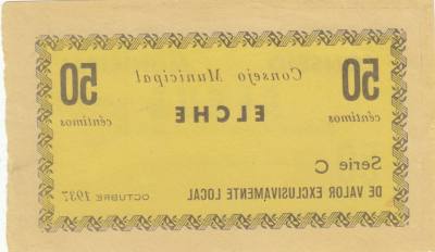 CRBL0198 BILLETE LOCAL ELCHE 50 CTS 1937 MBC