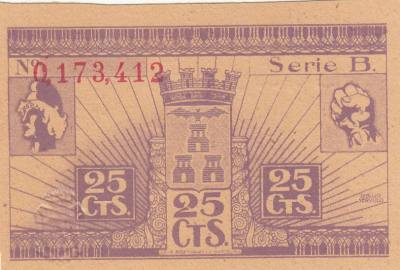 CRBL0150 BIILLETE LOCAL ALBACETE 25 CTS 1937 MBC