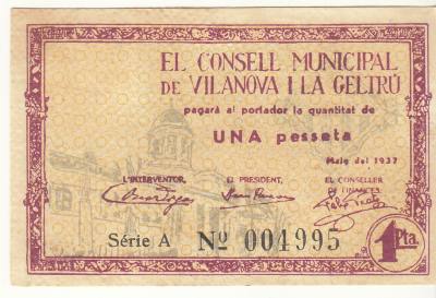 CRBL0181 BIILLETE LOCAL VILANOVA DE LA GELTRU 1 PESETA 1937 MBC