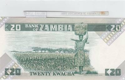 BILLETE ZAMBIA 20 KWACHA 1986 P-27e SIN CIRCULAR