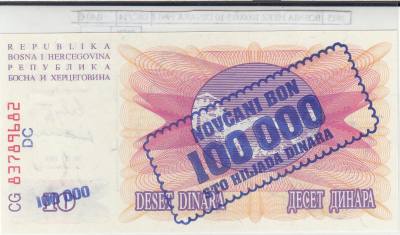 BILLETE BOSNIA HERZEGOVINA 100.000 DINARA 1993 P-34b 