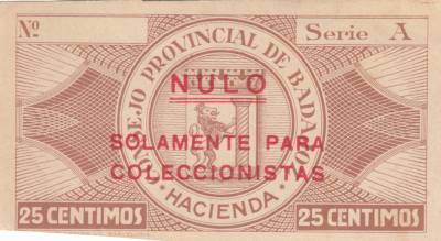 CRBL0071 BILLETE ESPAÑA BADAJOZ 25 CENTIMOS 1937